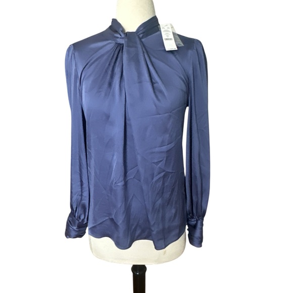 White House Black Market Tops - White House Black Market Blue Long Sleeve Pleated Blouse